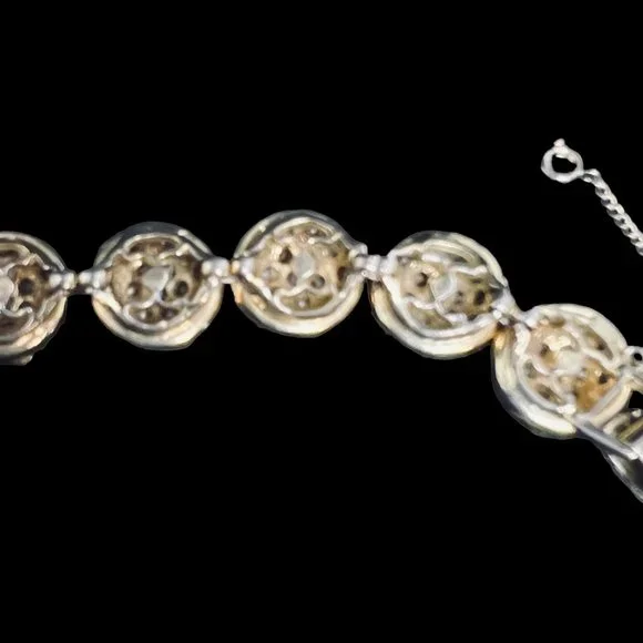 Gold Tone And Clear Rhinestones Round Links Bracelet With Safety Chain (4580) - Picture 7 of 10